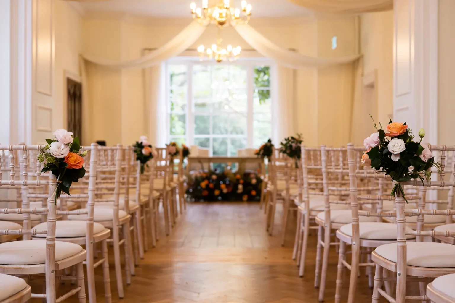 Pelham House autumnal wedding ceremony setup