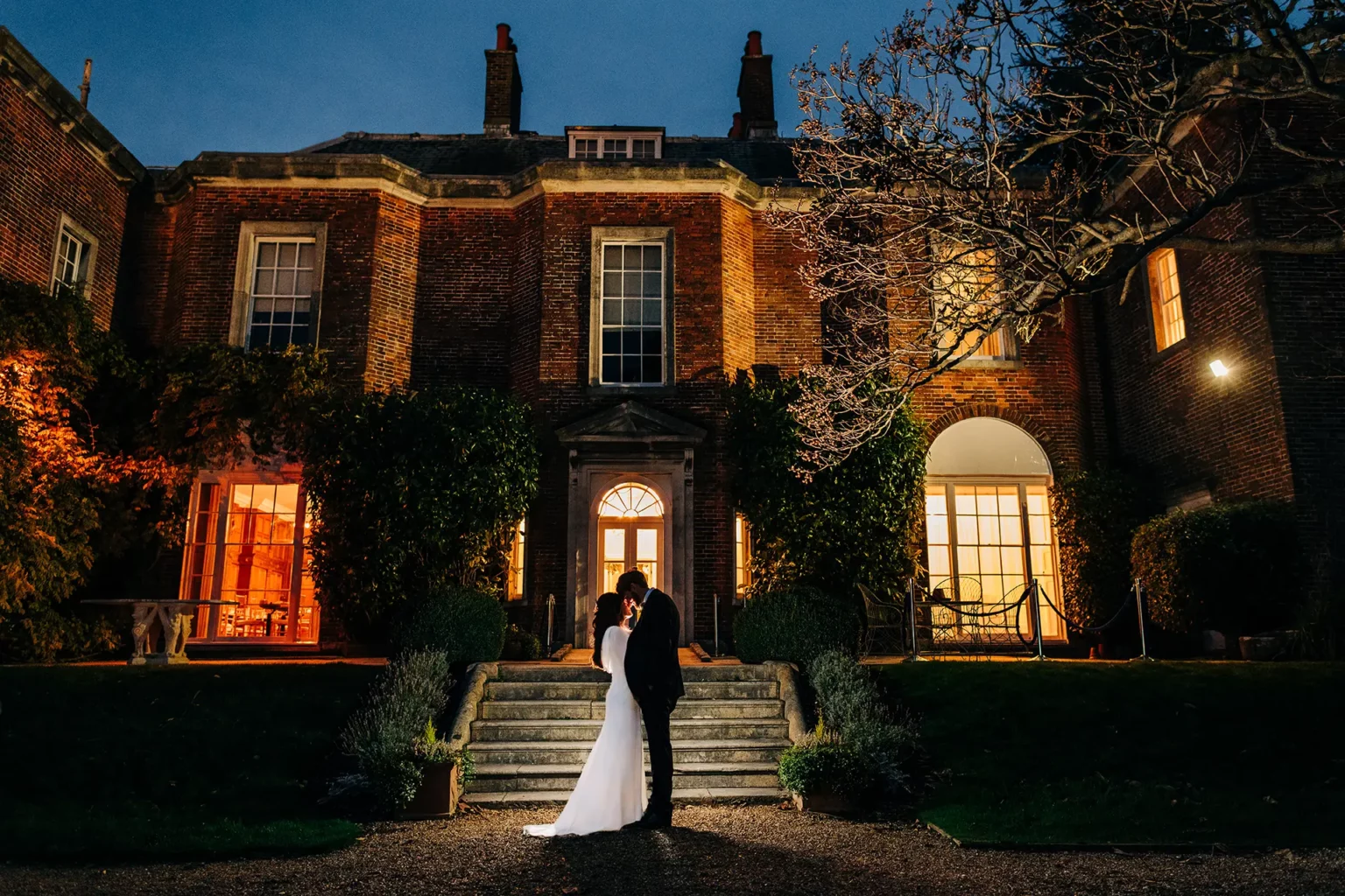 Pelham House wedding venue at night